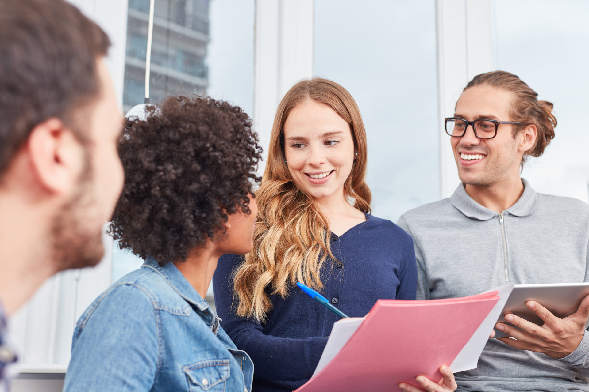 Home young business woman with colleagues planning